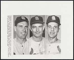 In Cubs – Cards Trade – St. Louis Cards pitchers Lindy McDaniel, Larry Jackson and catcher Jim Schaffer, left to right went to the Chicago Cubs in a trade today for three Chicago players.