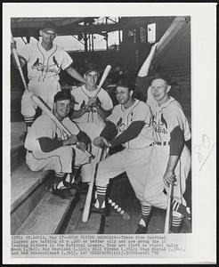High Flying Redbirds--These five Cardinal players are batting at a .300 or better clip and are among the 10 leading hitters in the National League. They are (left to right) Wally Moon (.342); Rip Repulski (.316); Bill Virdon (.361); Stan Musial (.304), and Red Schoendienst (.343).