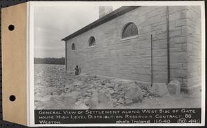 Contract No. 80, High Level Distribution Reservoir, Weston, general view of settlement along west side of gatehouse, high level distribution reservoir, Weston, Mass., Nov. 6, 1940