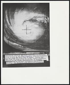 Whirling Hurricane Daisy-This is hurricane Daisy as seen by the Tiros V weather satellite yesterday morning about 670 miles east of Miami. Picture was made from 475 miles above the earth. Counter-clockwise whirling of the storm, characteristic of tropical disturbances in northern hemisphere can be seen clearly.