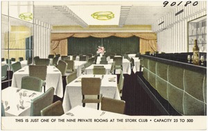 This is just one of the nine private rooms at the Stork Club, capacity 25 to 500