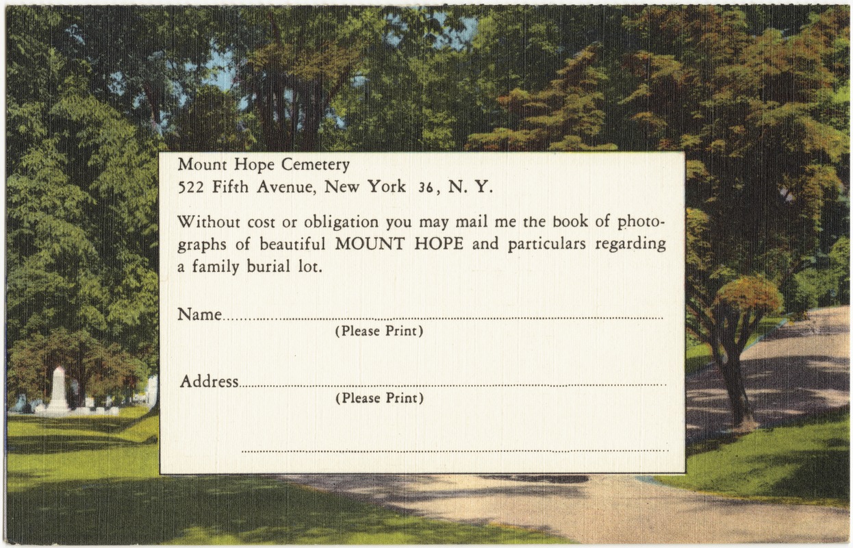 Mount Hope Cemetery. 522 Fifth Avenue, New York 36, N. Y.