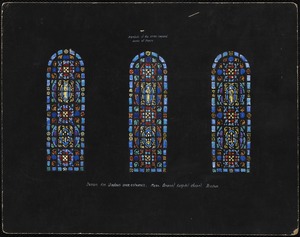 Design for windows over entrance. Symbols of the seven corporal works of mercy