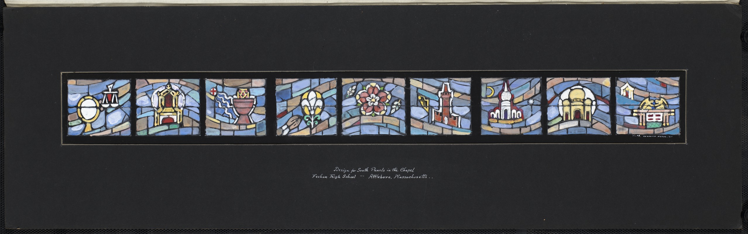 Design for the south panels in the chapel, Feehan High School, Attleboro, Massachusetts