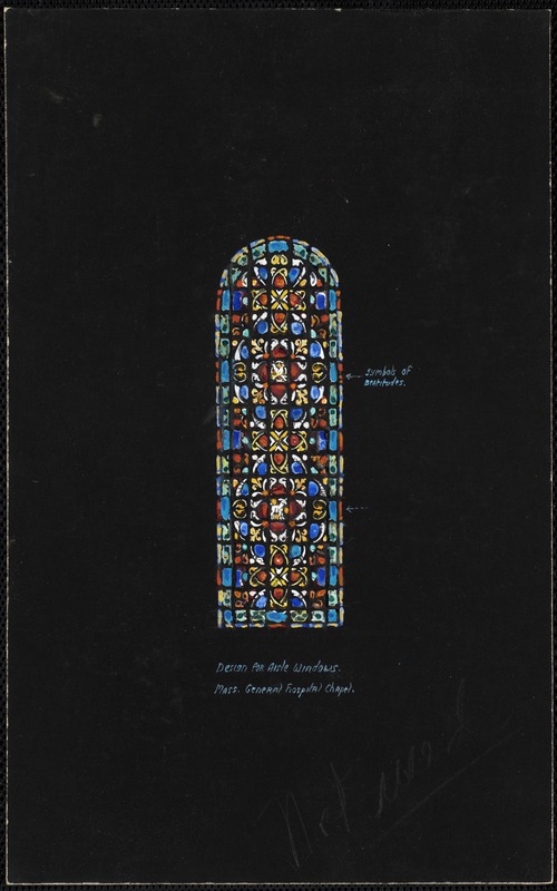 Design for aisle windows, Mass. General Hospital Chapel, symbol of beatitudes