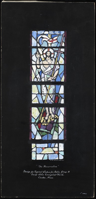 "The Resurrection", design for typical window for aisles. Group A. Saint John Evangelist Church, Canton, Mass.