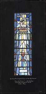 Symbols of the sacrificial lamb and the Holy Eucharist, design for window T. in the sanctuary, Saint John Evangelist Church, Canton, Mass.