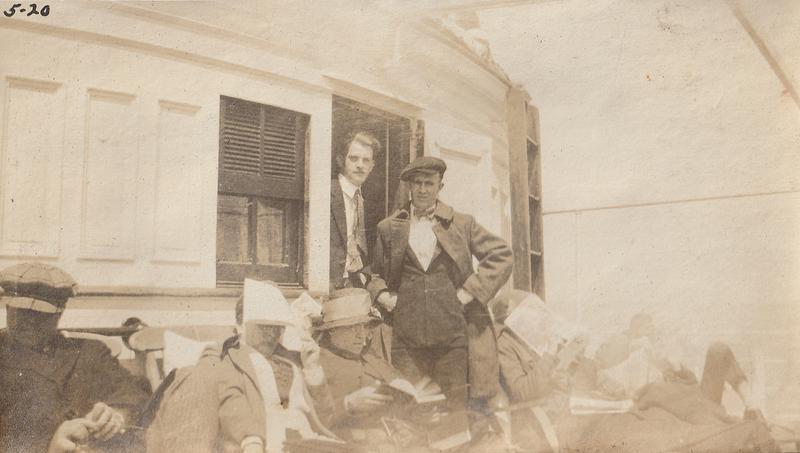 Passengers on the S.S. Arapahoe bound for New York, Arthur S. Graham in doorway, May 1920