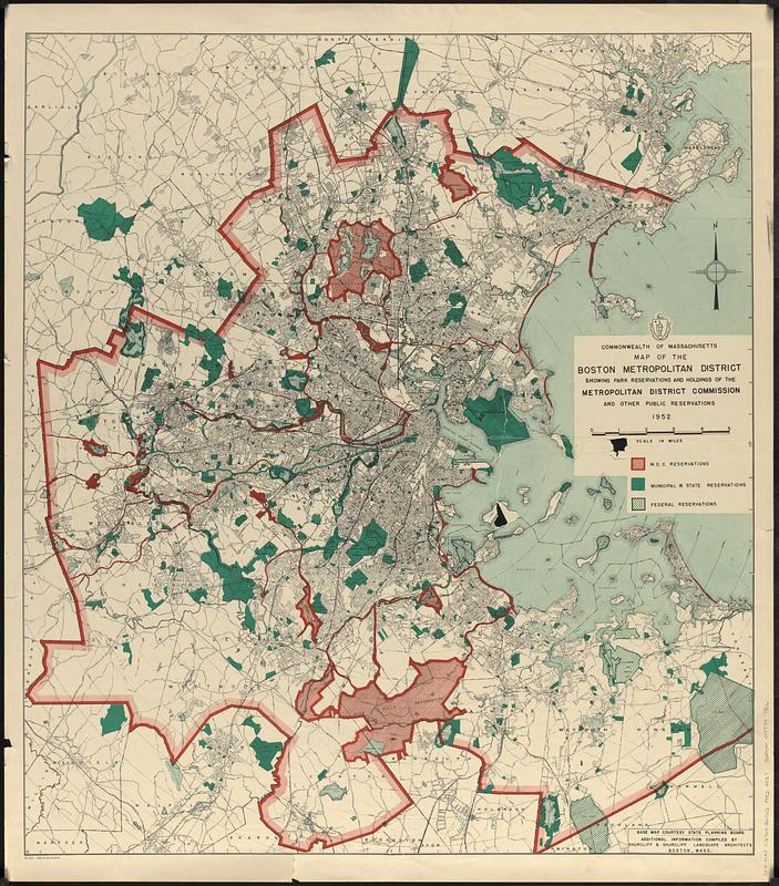 Map of the Boston Metropolitan District showing park reservations and holdings of the Metropolitan District Commission and other public reservations