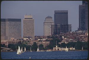 Toward Beacon Hill - sun on State House dome, and Beacon Hill overshadowed by new high-rise buildings