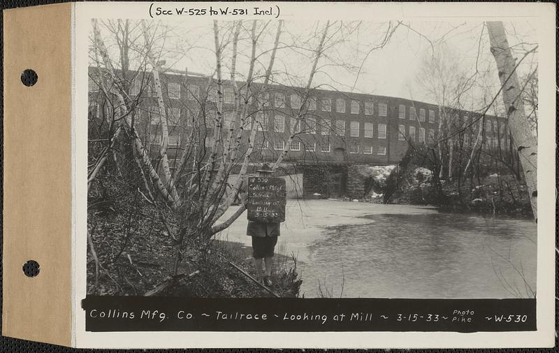 Collins Manufacturing Co., tailrace looking at mill, Wilbraham, Mass