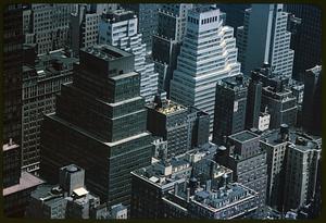 Elevated view of Manhattan, New York skyscrapers