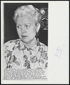 Releases Flynn's Letters to Daughter--Mrs. Florence Aadland, above, mother of Errol Flynn's protegee, Beverly Aadland, today released a batch of letters and telegrams sent by Flynn to the girl. She said she wanted them read by the world to prove that the actor, who died Wednesday night in Vancouver, B.C., planned to marry her daughter. Mrs. Aadland's action came after it was revealed that Beverly was not mentioned in Flynn's will.