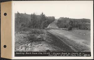 Contract No. 60, Access Roads to Shaft 12, Quabbin Aqueduct, Hardwick and Greenwich, looking back from Sta. 72+25, Greenwich and Hardwick, Mass., Oct. 21, 1938