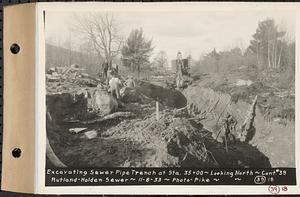 Contract No. 39, Trunk Line Sewer, Rutland, Holden, excavating sewer pipe trench at Sta. 35+00, looking north, Rutland-Holden Sewer, Holden, Mass., Nov. 8, 1933
