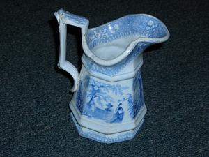 Staffordshire cream pitcher with harbor scene