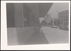 View along a sidewalk near Technology Square