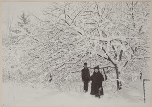 Photograph Album of the Newell Family of Newton, Massachusetts - Boy and Girl among Snow Covered Trees -