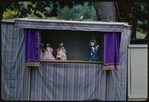 Outdoor puppet theater with rabbit puppets, British Columbia