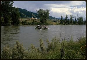 Boat on narrow lake or river