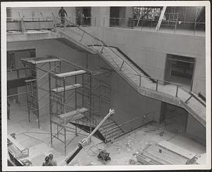 Construction of Boylston Building, Boston Public Library, stairway in Great Hall