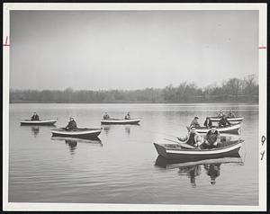 Fishing Season Opens and dawn finds fisherman waiting patiently for the first nibble of the year at Jamaica Pond. Rowboat traffic was a little bit heavy, but everyone seemed to relish the activity which signals the real beginning of spring for sportsmen.