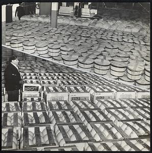 Strike-Stalled Food Supplies-Their distribution to Boston consumers halted by handlers’ strike, thees shipments of peaches and mellons were getting nowhere fast today a the Boston Market Terminal.