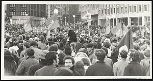 Demonstration in support for the Chicago Seven at City Hall Plaza, Boston