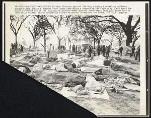 Vietnam Veterans Against the War, staging a week-long anti-war demonstration defied a Supreme Court order forbidding a campout on the Capitol Mall and spent the night stretched out in the bedrolls or huddled under plastic trash bags. Dawn 4/22 found most of them still asleep, and no apparently effort by police to enforce the order.