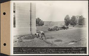 Contract No. 105, Lightning Protection for Buildings, Barre, Belchertown, Hardwick, Marlborough, Rutland, Southborough, Weston, West Boylston, looking southwest at northwest corner of headhouse at Shaft 4 showing trenching operations for ground cable and ground rods, Southborough, Mass., Jul. 18, 1941