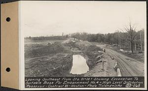 Contract No. 80, High Level Distribution Reservoir, Weston, looking southeast from Sta. 81+00+/- showing excavation to suitable base for embankment no. 4, high level distribution reservoir, Weston, Mass., Apr. 5, 1940