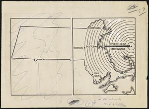 Map showing epicenter of earthquake off coast of Massachusetts