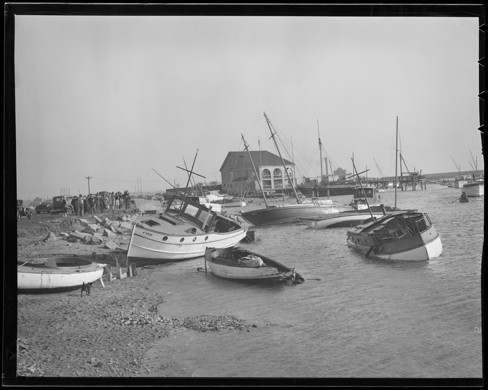 Boats ashore at Savin Hill Yacht Club, Dorchester, Hurricane of 38