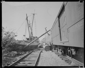 Boats blown onto railroad tracks, Hurricane of 38