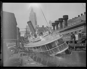 Steamer "Monhegan" sinks at pier in Providence, Hurricane of 38