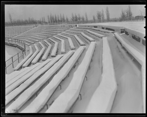 Stadium seats, snow covered