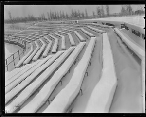 Stadium seats, snow covered