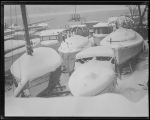 Snow covered boats at Malloch's Wharf