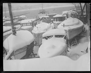 Snow covered boats at Malloch's Wharf