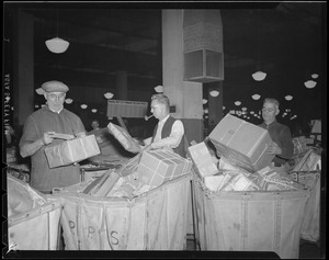 Sorting mail during Christmas rush, South Station Postal Annex