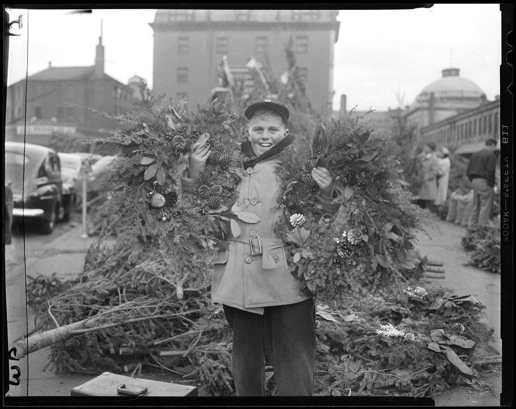 Selling wreaths at Quincy Market