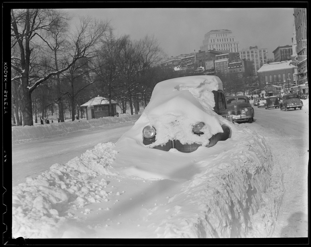 Boston Common, snow covered auto