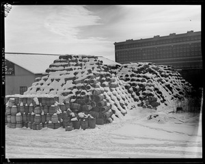 Snow covered barrels