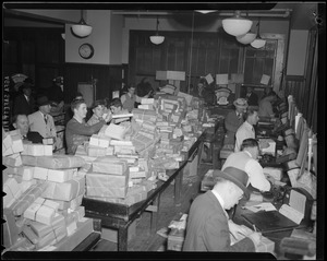 Sorting mail during Christmas rush, South Station Postal Annex