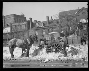 Colored man digging out horse and cart