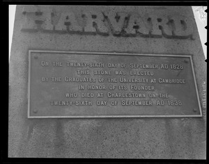 Plaque on John Harvard's grave, Charlestown