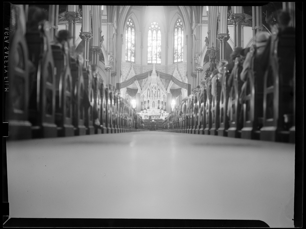 Church service looking down aisle, Cathedral of the Holy Cross