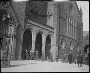 Military men entering New Old South Church in Copley Square