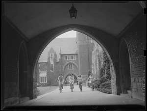Wellesley girls bicycling on campus