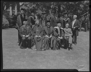 Posed group including Cardinal O'Connell and President Conant at Harvard graduation